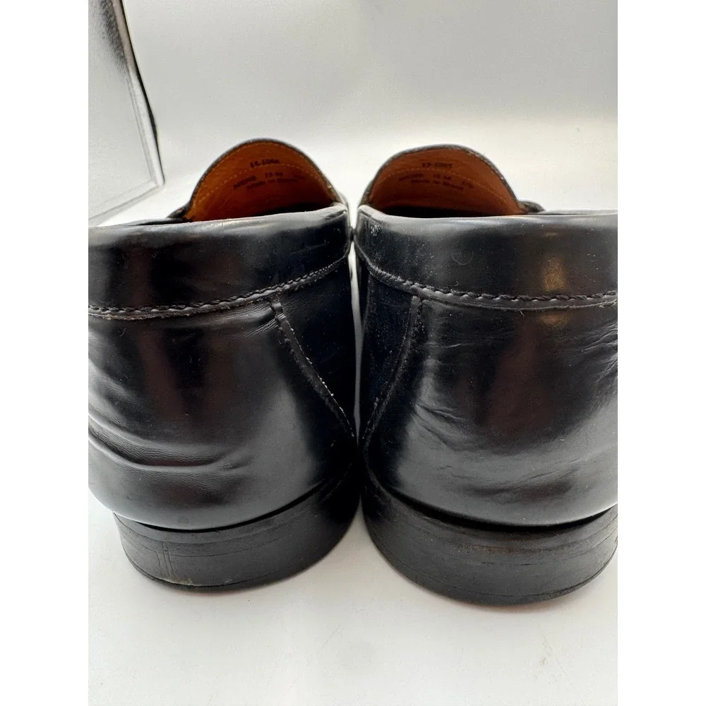 Johnston & Murphy Mens Black Leather Tassel Loafers 12 M Brazil 15-1095